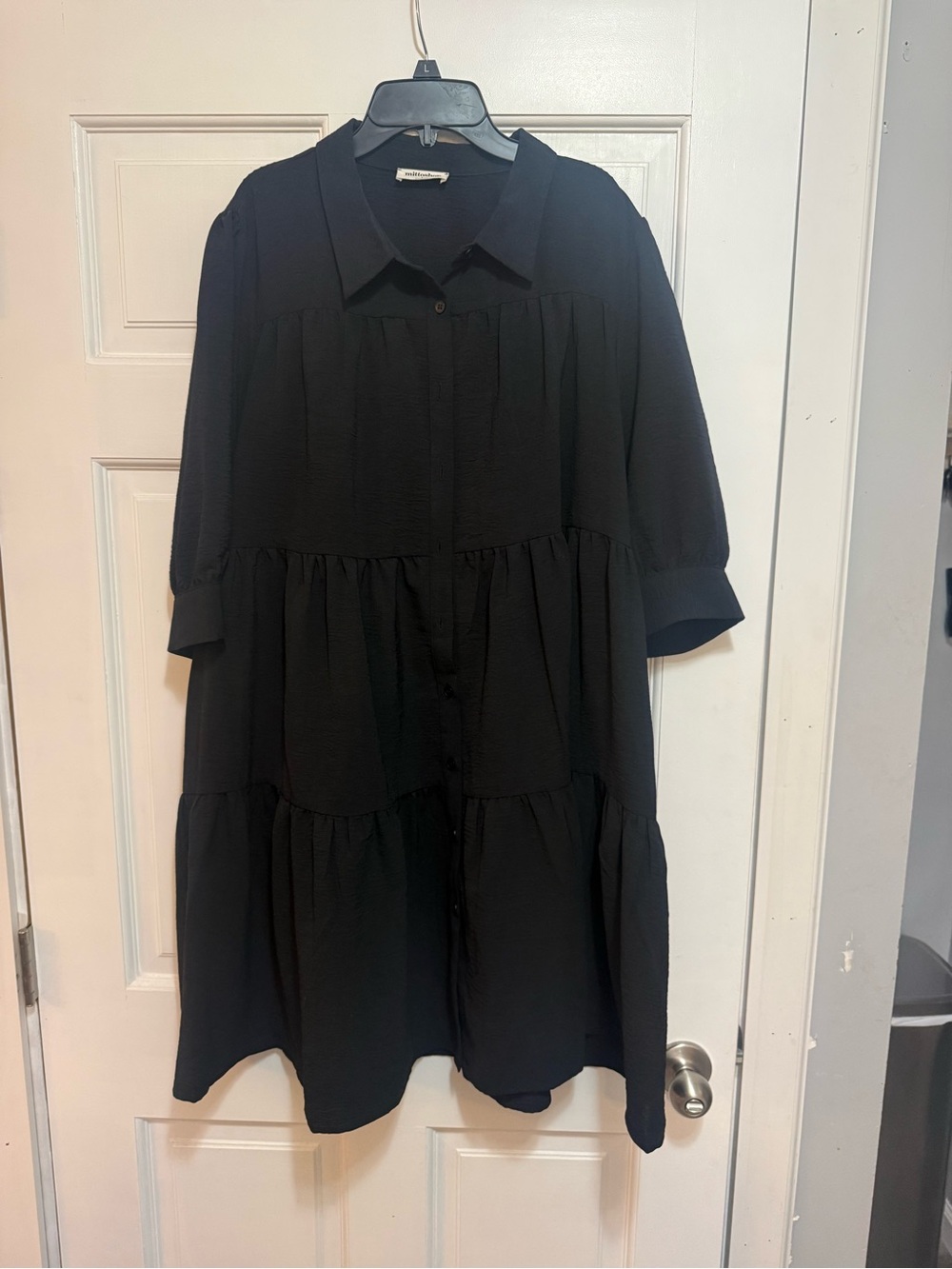 mittoshop Black Tiered Button-Front Midi Dress Sz L/XL w Pockets!